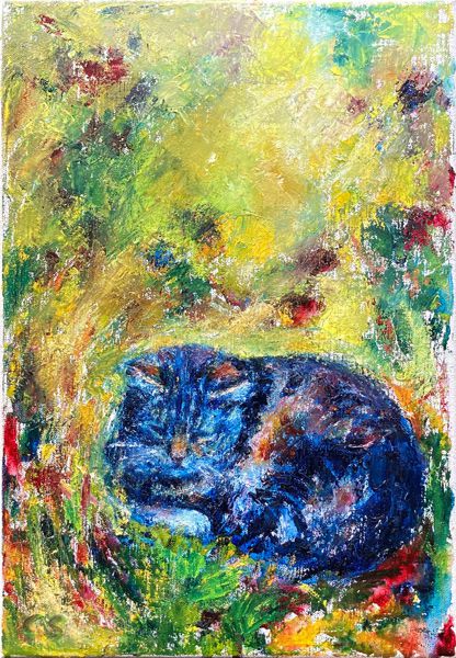 Kat i gult grs, Christine Scherfig, 2021